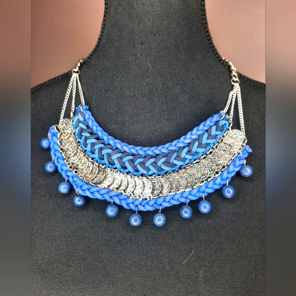 Blue and Silver Statement Necklace